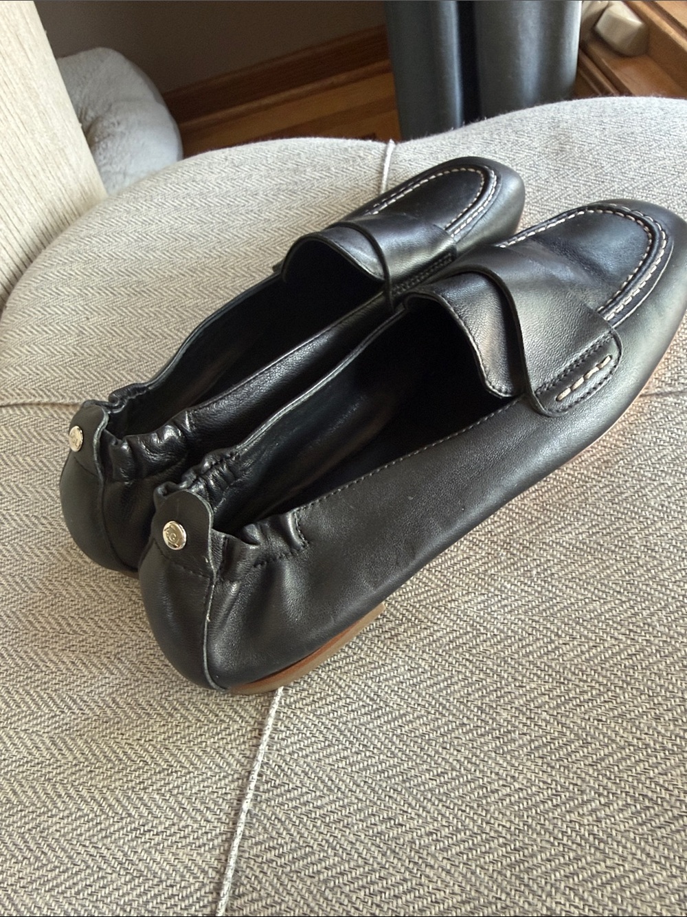 AGL Black Leather Penny Loafers with Contrast Stitching - Picture 4 of 6